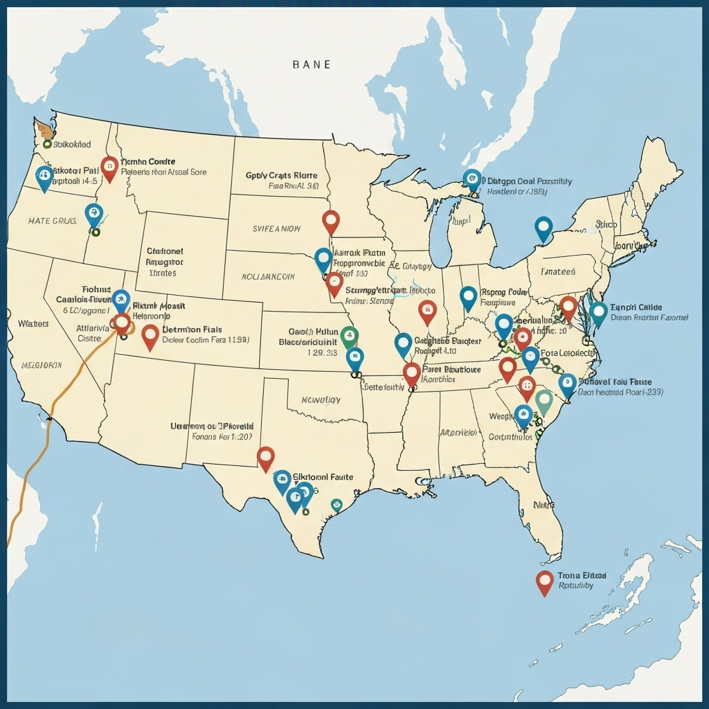 US coverage map showing facility locations